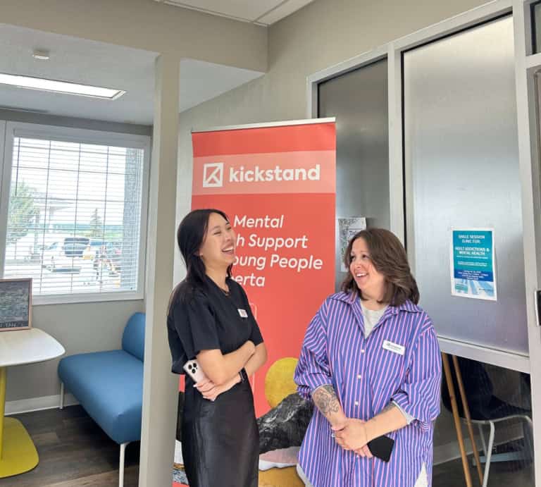 Medicine Hat 4 Kickstand staff Vivian Kwan and Liz MacPhee at the Kickstand Drayton Valley opening event.